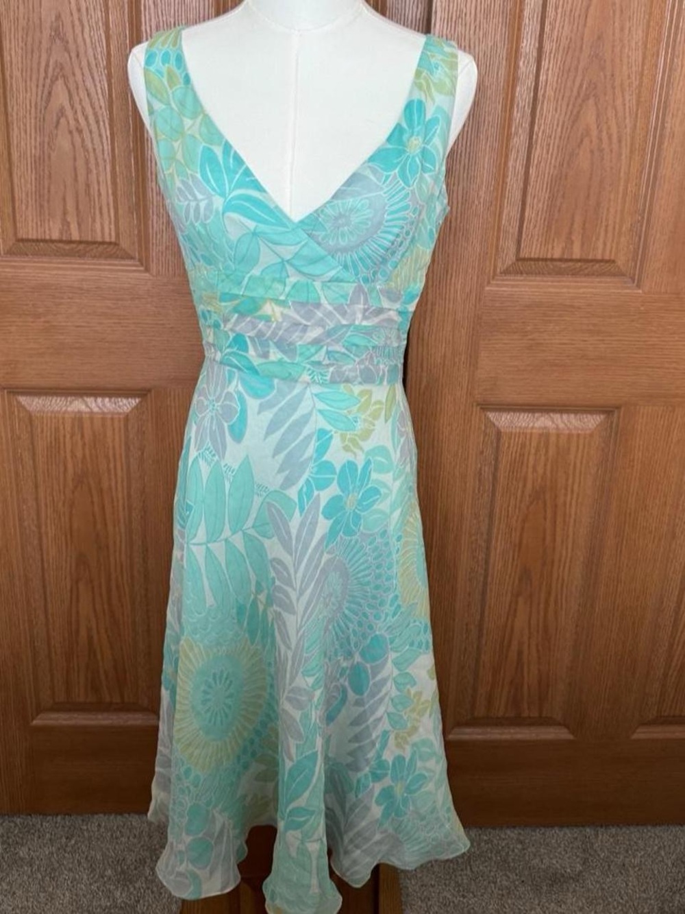 Maggy London Silk A-Line Dress in Aqua and Mint